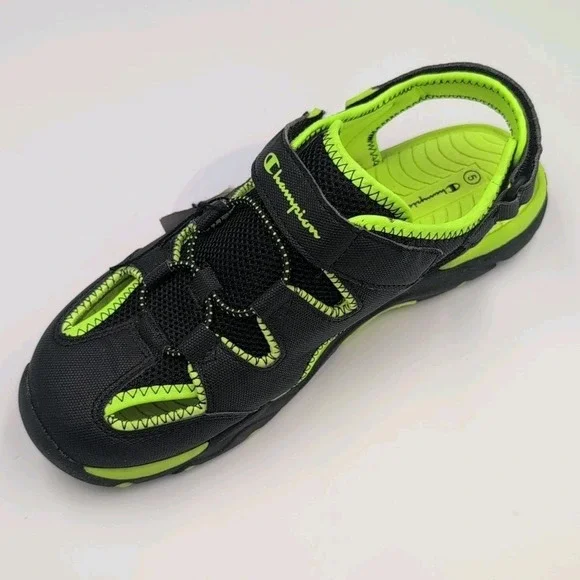 Champion Boys Kids Sandals Shoes Black/Neon Green Strap Closed Toe Size 5 Youth - Picture 13 of 16